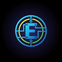 Initial letter E logo design template, Technology icon vector logo in circle