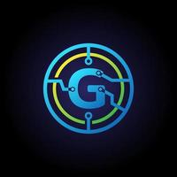 plantilla de diseño de logotipo de letra inicial g, logotipo de vector de icono de tecnología en círculo