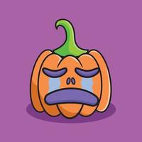 ilustración de linda calabaza de halloween con expresión triste. vector