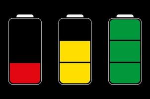 Vector icons of three batteries with charge levels