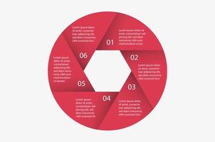 Six step aperture shaped infographic with text vector