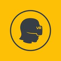 virtual reality icon in circle, girl in VR headset vector pictogram
