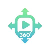 Icono de vector de video de 360 grados en blanco