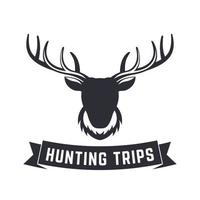 Deer head, hunting trips sign isolated on white, vector illustration