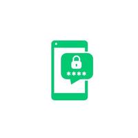 Mobile security, authentication with smartphone, password access icon on white vector