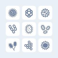 bacteria, microbes and viruses icons set on white vector