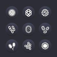 bacteria, microbes and viruses vector icons set