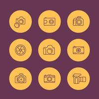 camera line icons, dslr, diaphragm, photography, camera pictogram, flat round icon, vector illustration