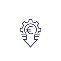 cost reduction icon with euro, linear vector