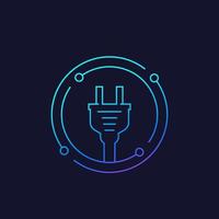 electricity icon with electric plug, linear vector