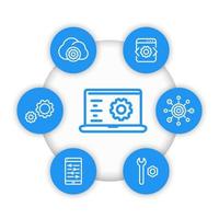 development, engineering, configuration icons in linear style vector