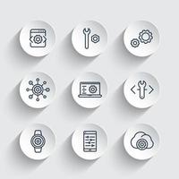 development, engineering, configuration, setting line icons set vector