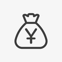 Yuan icon. Chinese currency symbol. Sack with chinese yuan isolated on white background. Money bag outline icon vector pictogram.