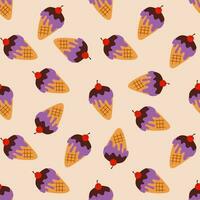 Seamless background with purple ice cream on cream color background. vector