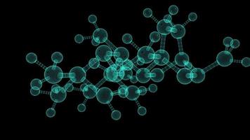 Abstract moving molecular structure in 3D space on dark background in 4K video