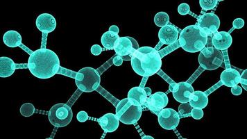 abstracte bewegende moleculaire structuur in 3D-ruimte op donkere achtergrond in 4k video