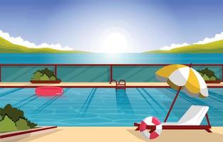 Nature Swimming Pool Summer Holiday Leisure Relaxation Flat Design Illustration