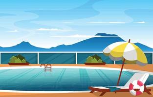 Nature Swimming Pool Summer Holiday Leisure Relaxation Flat Design Illustration vector