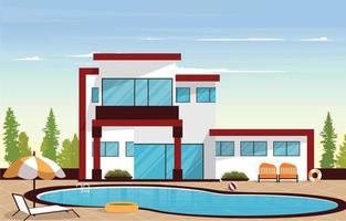 piscina al aire libre casa de lujo ocio relajación diseño plano ilustración vector