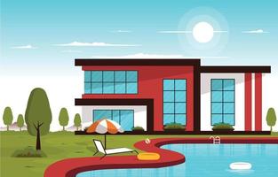 Outdoor Swimming Pool  Luxury House Leisure Relaxation Flat Design Illustration vector