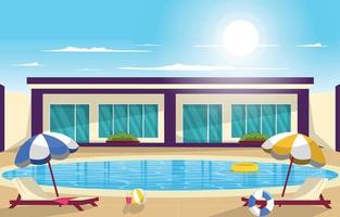 Outdoor Swimming Pool Summer Holiday Leisure Relaxation Flat Design Illustration vector