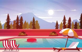 Nature Swimming Pool Summer Holiday Leisure Relaxation Flat Design Illustration vector