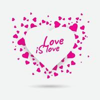 Heart shape vector pink confetti splash with white heart frame inside