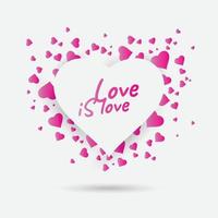 Heart shape vector pink confetti splash with white heart frame inside