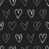 Hand drawn white heart pattern on black background vector