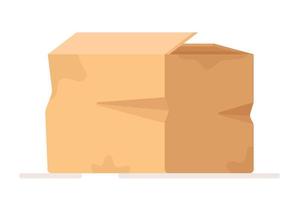 Vector illustration of an isolated crumpled spoiled box on a white background. Cardboard trash.