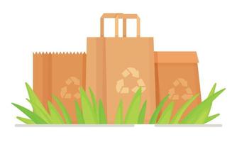 Vector illustration of shopping in the store. Collection of waste in a cardboard bag.