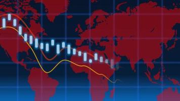 gráfico de velas de negocios del comercio de inversión del gráfico del mercado de valores. tendencia bajista de las acciones en las bolsas mundiales. el concepto de recesión y crisis económica mundial