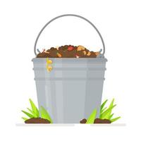 ilustración vectorial de un cubo de basura aislado. conjunto de compostadores de jardín para residuos biodegradables naturales biodegradables, desechos orgánicos como restos de comida. vector