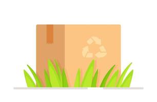 Vector illustration of recycle box standing in the grass on a white background. Recycle box concept.