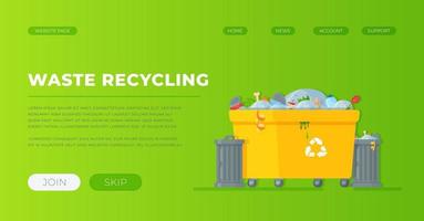 Vector illustration of the concept of waste recycling. Sort garbage into containers.