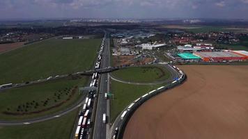 Aerial view of a traffic jam on a motorway in 4K video