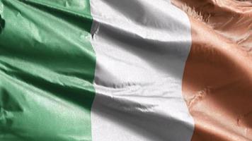 bandeira têxtil da irlanda acenando lentamente no loop de vento. bandeira irlandesa balançando suavemente na brisa. tecido tecido têxtil. fundo de preenchimento completo. Ciclo de 20 segundos. video