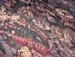 Wat Suthat Thepwararam BANGKOK THAILAND17 JULY 2019Painting of murals over a hundred years old. on BANGKOK THAILAND17 JULY 2019. photo