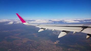 Aerial footage from the window on a Wizzair airplane . 15. 09. 2019, UK.