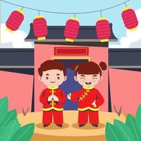 People Celebrate Chinese New Year Concept vector