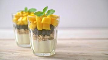 mango fresco fatto in casa e mirtillo fresco con yogurt e muesli - stile alimentare sano healthy video