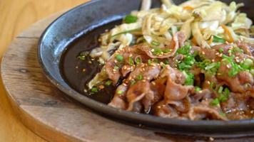teriyaki pork in hot pan with cabbage - Japanese food style video