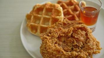 homemade fried chicken waffle with honey or maple syrup video