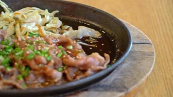 teriyaki pork in hot pan with cabbage - Japanese food style video