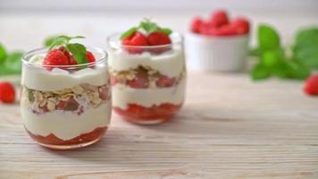fresh raspberry and yogurt with granola - Healthy food style video