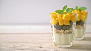 mangue fraîche faite maison et myrtille fraîche avec yaourt et granola - style alimentaire sain video