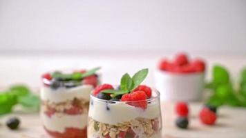 homemade raspberry and blueberry with yogurt and granola - healthy food style video