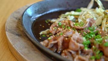 teriyaki pork in hot pan with cabbage - Japanese food style video