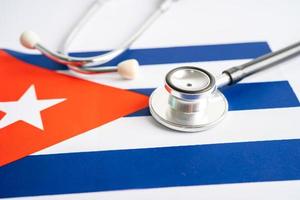 Black stethoscope on Cuba flag background, Business and finance concept. photo
