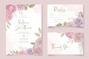 plantilla de invitación de boda con diseño de flor rosa vector